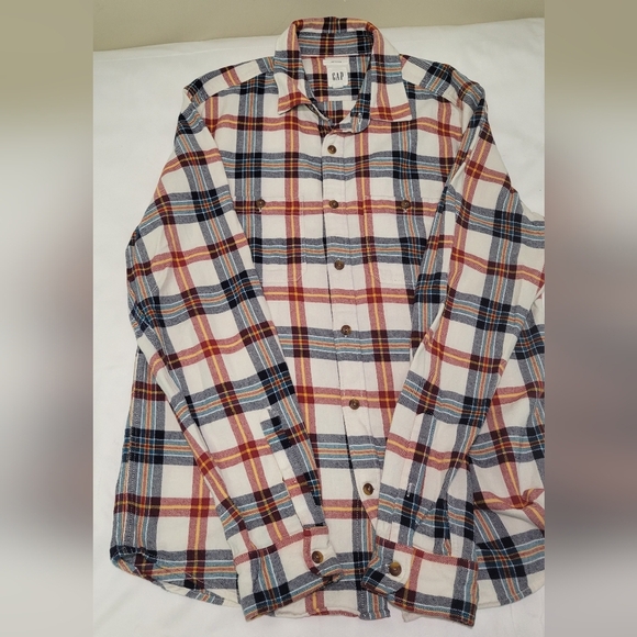 GAP Untucked Long Sleeve Multicolor Plaid Button Down Shirt Top- Men's Size Med - Picture 8 of 8